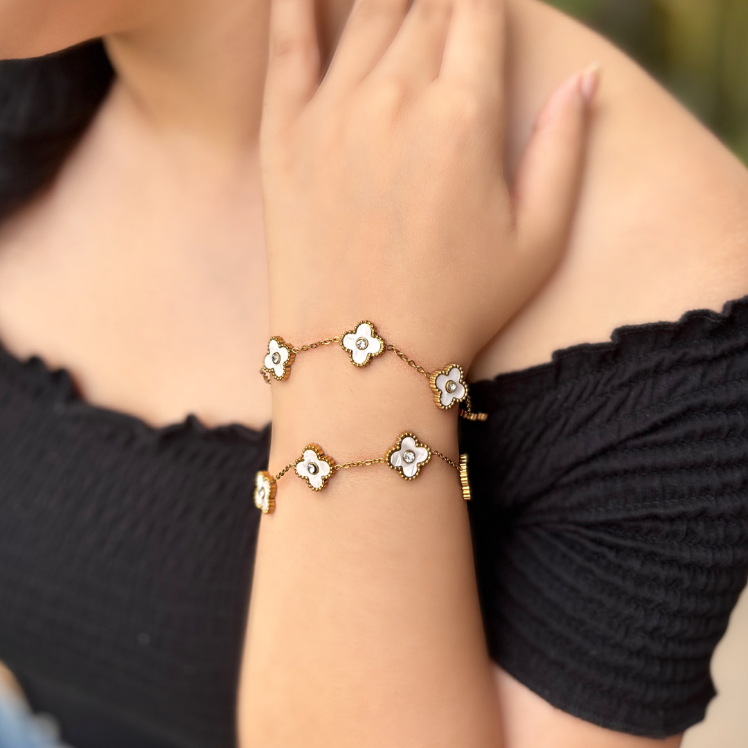Dainty White Clover Bracelet