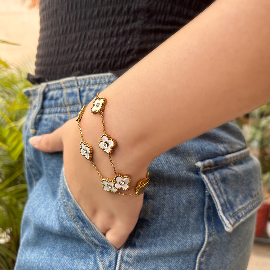 Dainty White Clover Bracelet