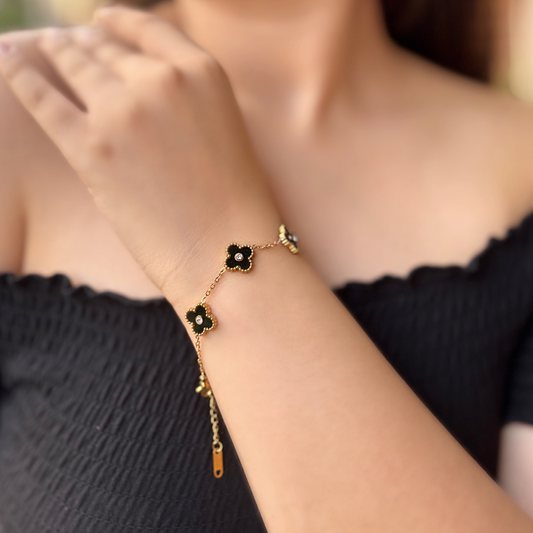 Dainty Black Clover Bracelet